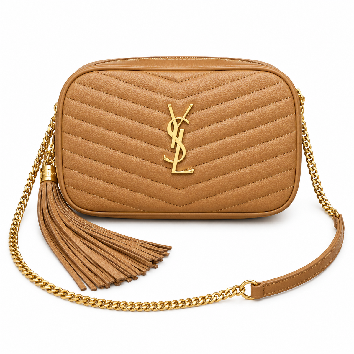 YSL Saint Laurent Lou Camera Bag in Caramel Matelassé Leather