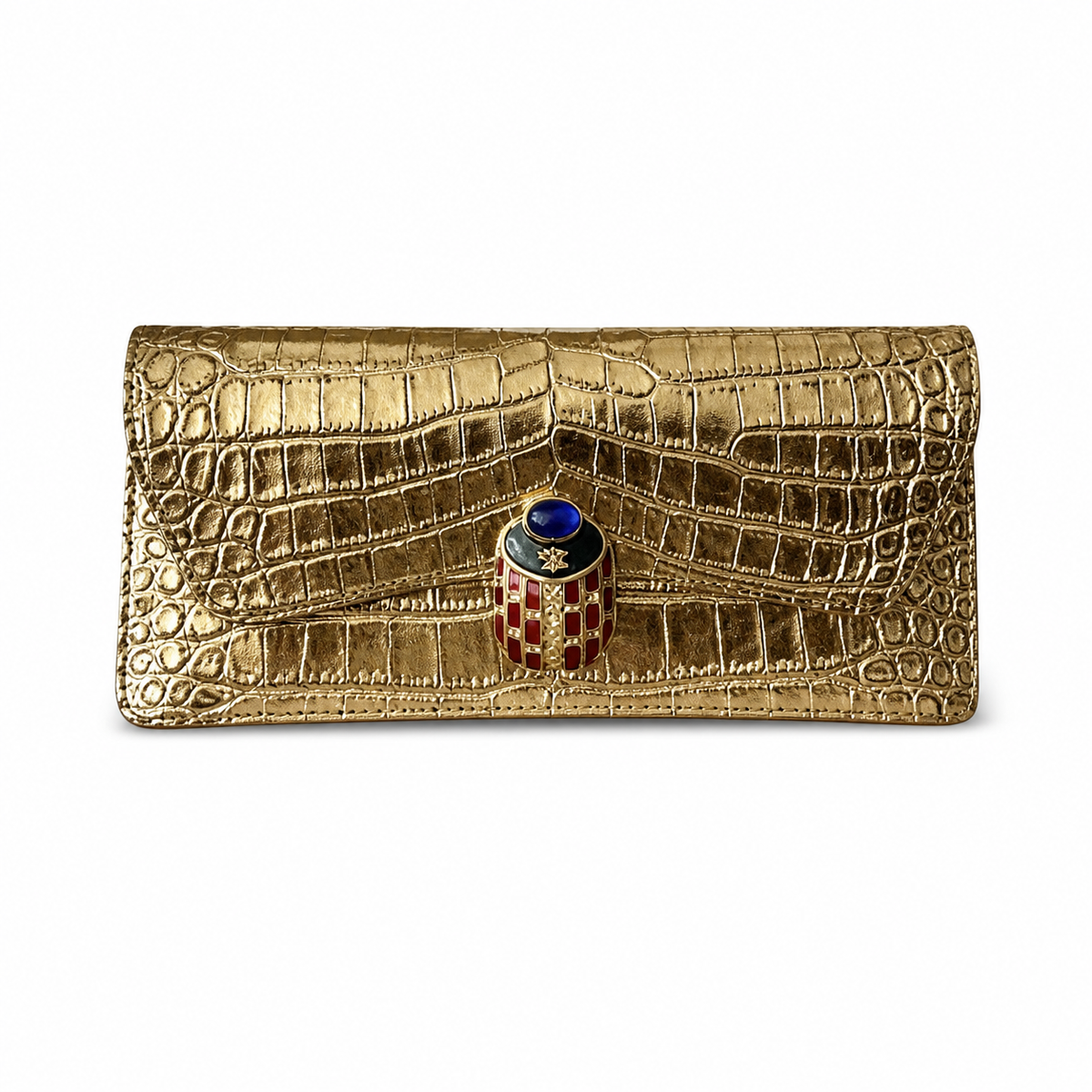 Chanel Metallic Gold Croc Jewel Clasp Clutch