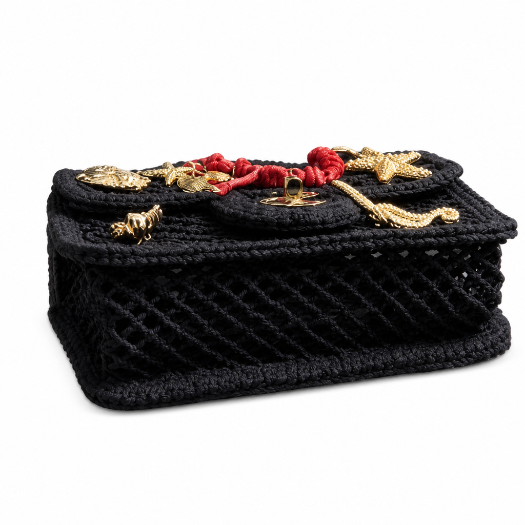 Chanel Woven Mesh Flap Bag with Coral & Marine Charms