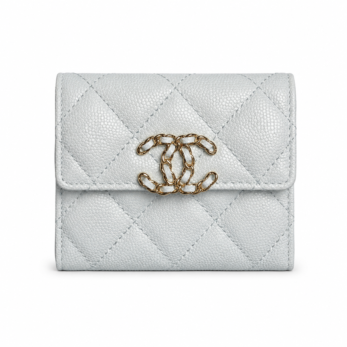 Chanel Iridescent Glacier Blue Caviar Quilted Mini Flap Bag | Scalloped Wave-Edge Flap, Chain-Texture CC Lock & Back Pocket