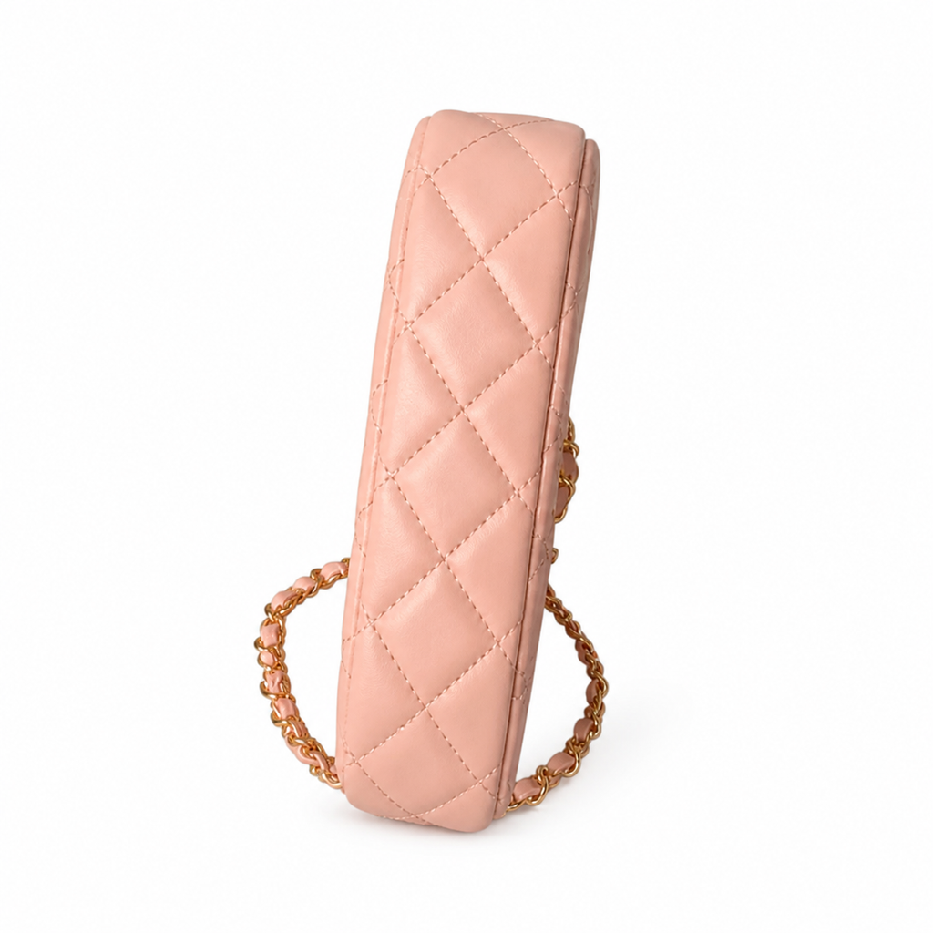 Chanel Blush Quilted Crescent Chain Shoulder Bag