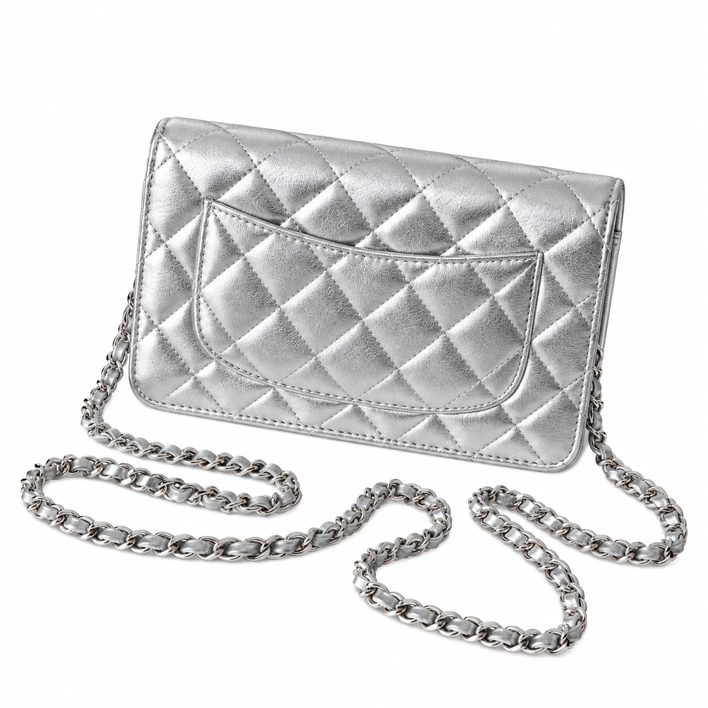 Chanel Classic WOC Silver Metallic Quilted Chain Bag