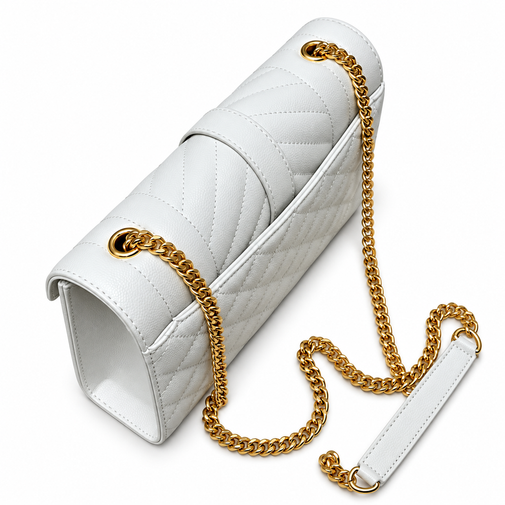 YSL Envelope Quilted Leather Chain Shoulder Bag White