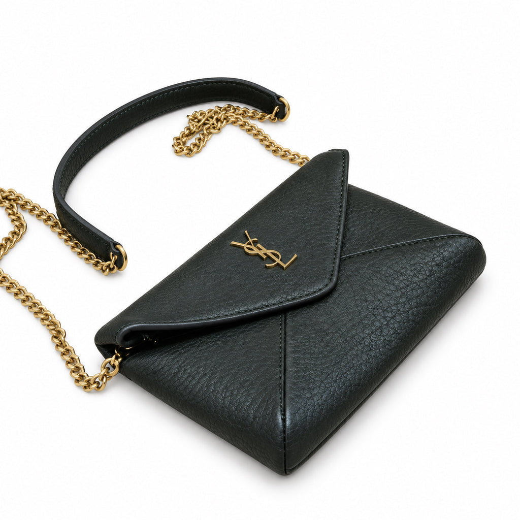 YSL Saint Laurent Envelope Chain Wallet Crossbody Black