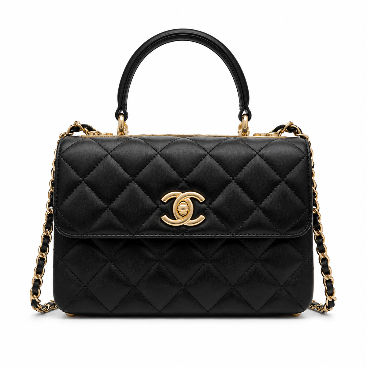 Chanel Trendy CC Small Top Handle Flap Bag Black Lambskin Gold