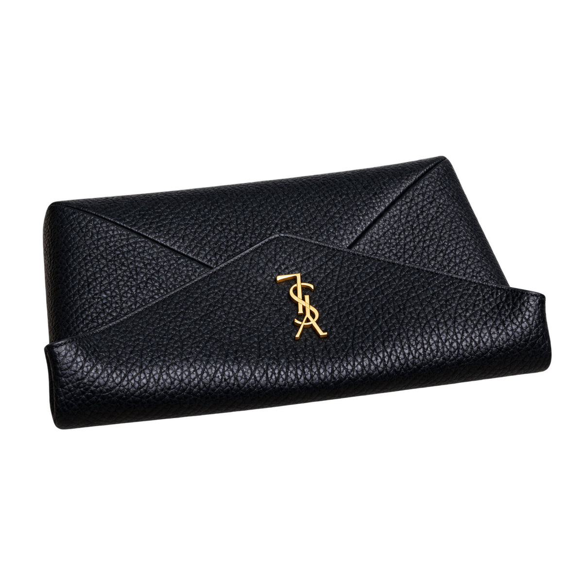YSL Saint Laurent Cassandre Large Envelope Pouch in Black Grained Leather