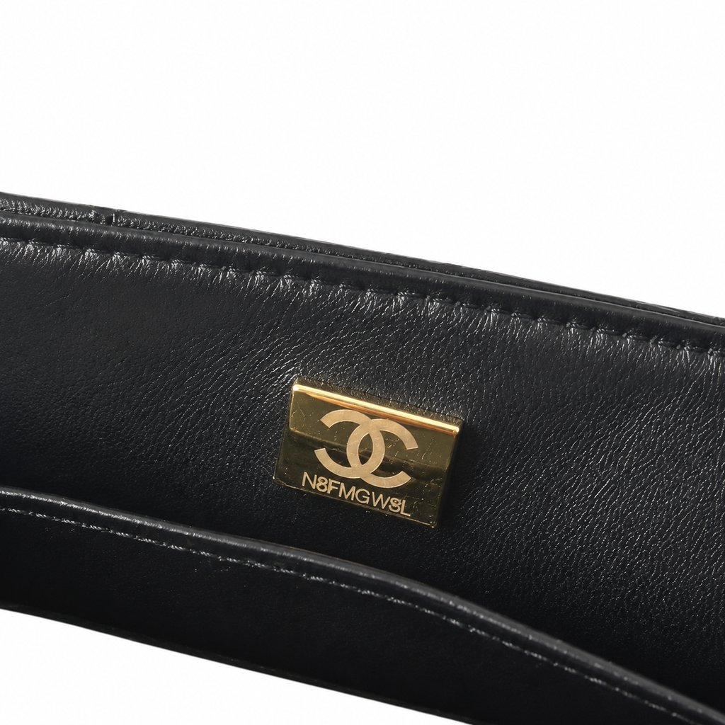 Chanel Black Lambskin Quilted Mini Flap Bag | CHANEL PARIS Gold Padlock Clasp & Gold Chain