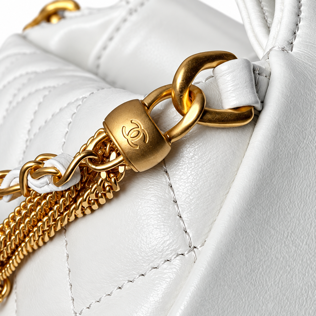 Chanel Ivory Quilted Crescent Chain Shoulder Bag