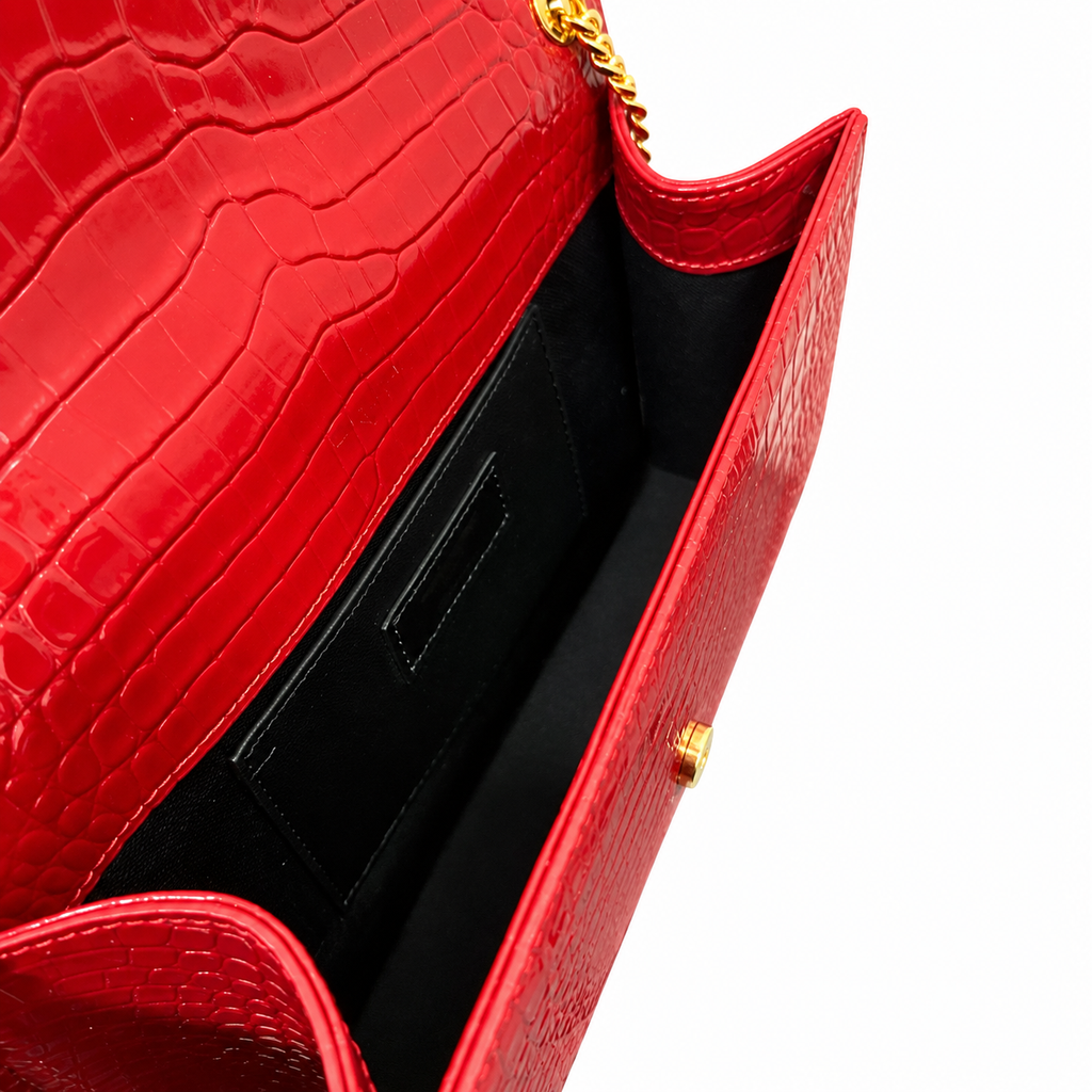 YSL Kate Tassel Chain Bag – Red Croc-Embossed Leather