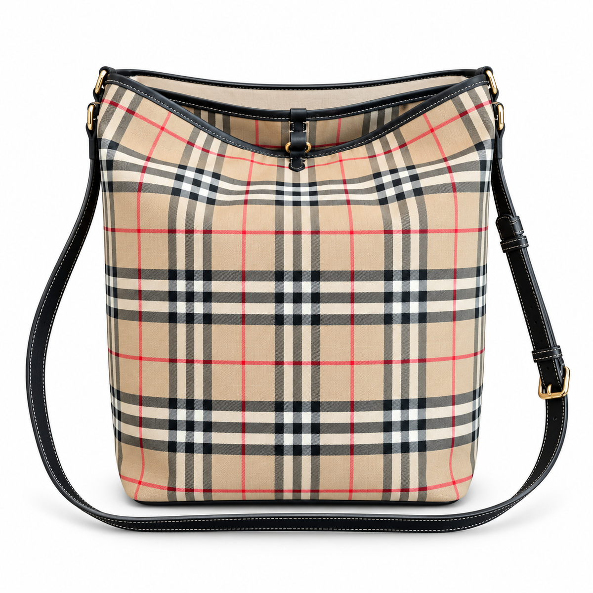 Burberry Heritage Check Bucket Bag with Black Trim
