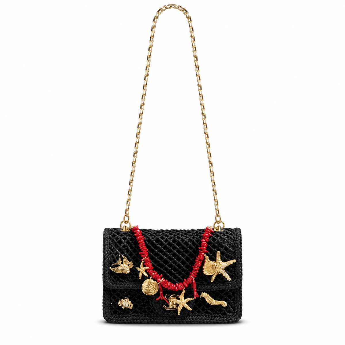 Chanel Woven Mesh Flap Bag with Coral & Marine Charms