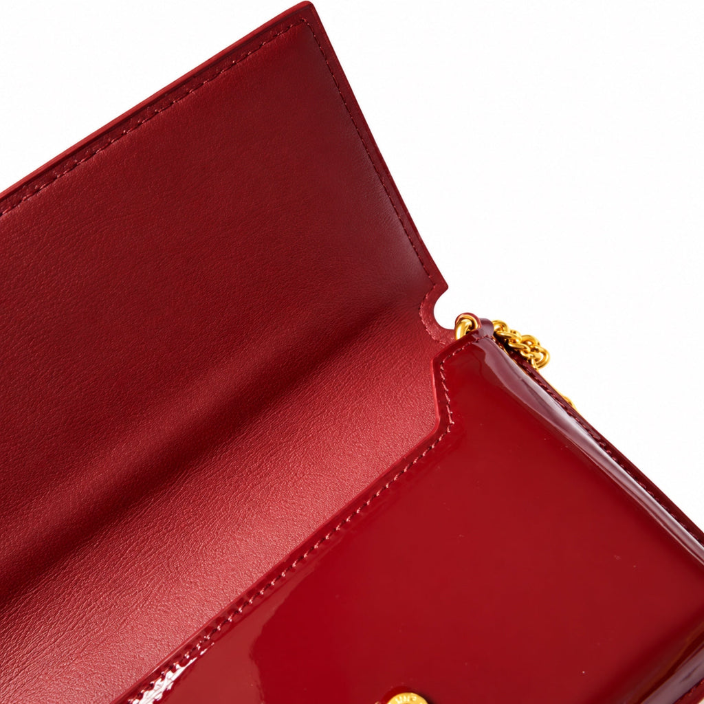 YSL Saint Laurent Kate Chain Bag in Burgundy Patent Leather