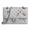 Chanel CC Quilted Double Flap Bag | Grey Lambskin & Silver — 25cm