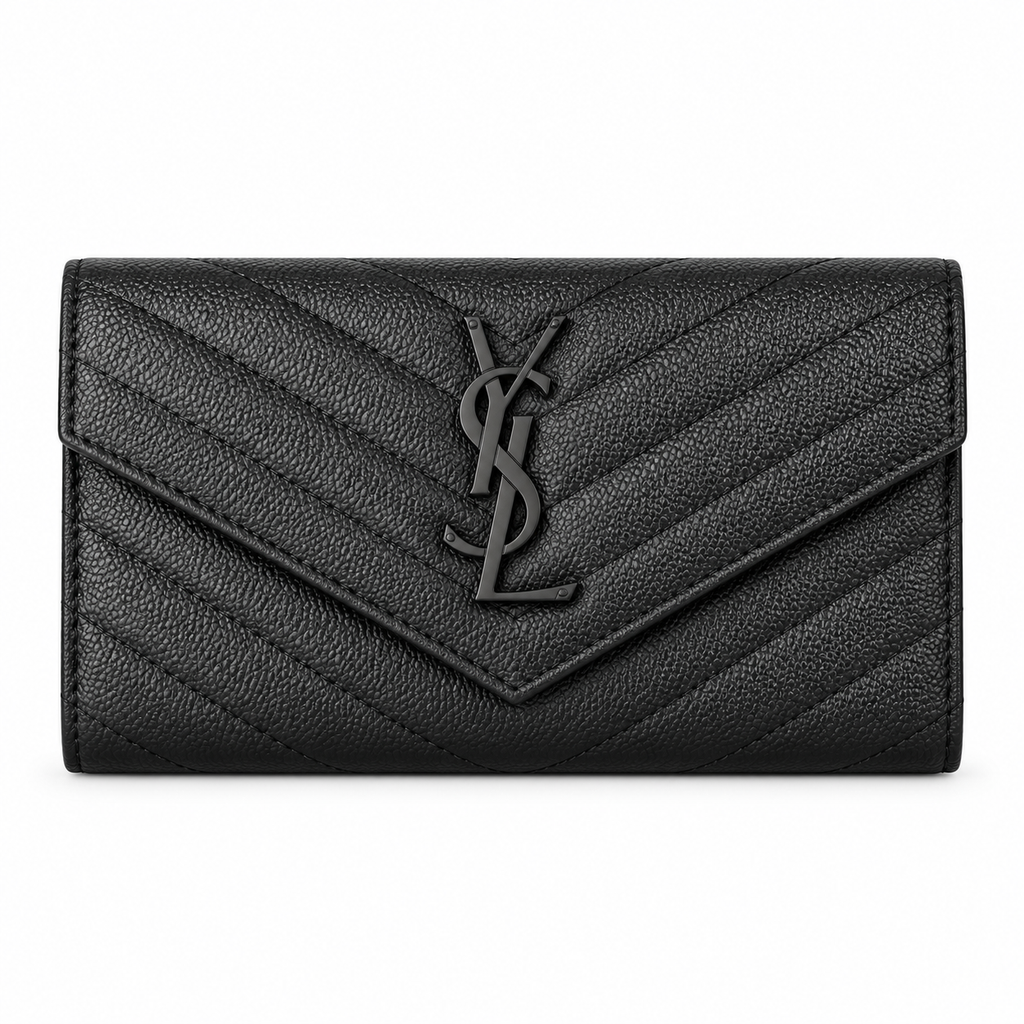 YSL Saint Laurent Monogram Large Flap Wallet Black