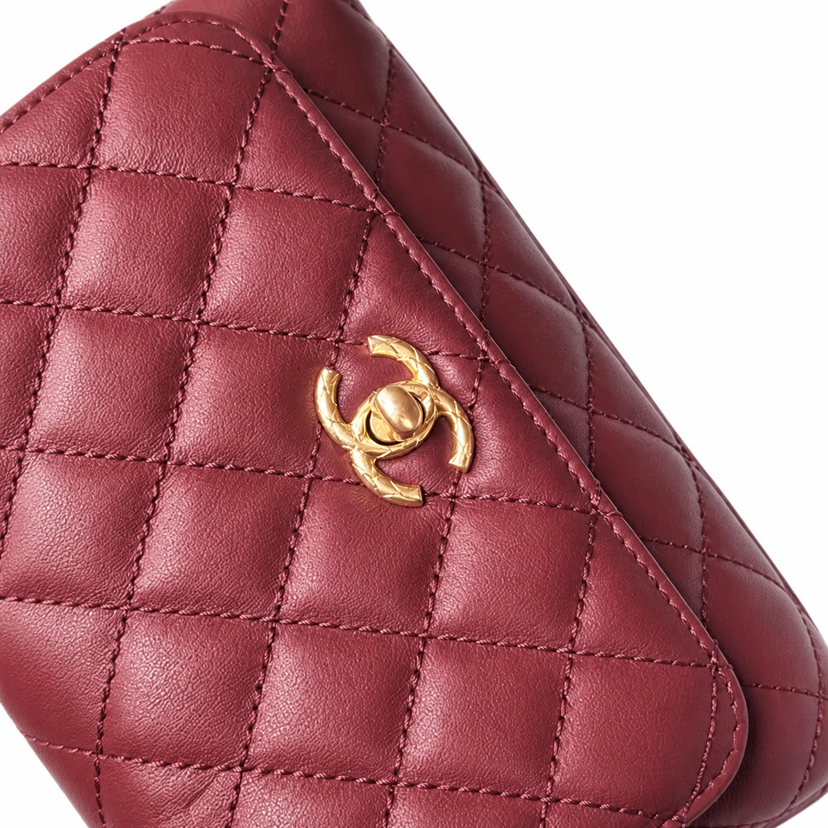 Chanel Burgundy Quilted Lambskin Mini Flap Charm Top Handle Antique Gold