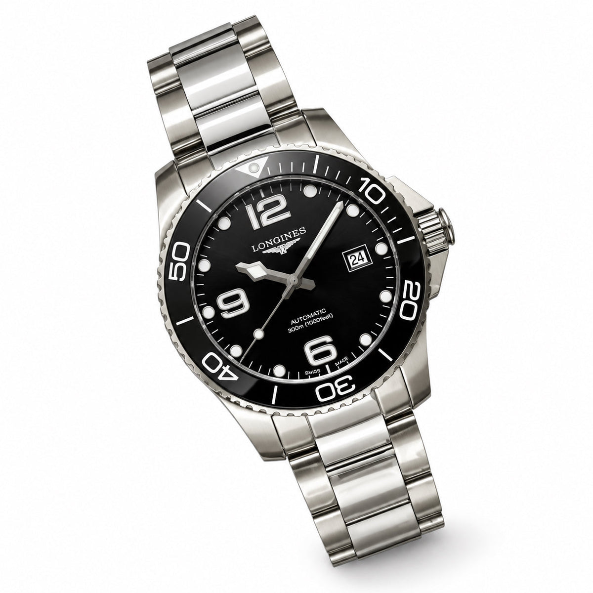 Longines HydroConquest – Black Dial Ceramic Bezel Steel Bracelet 300m
