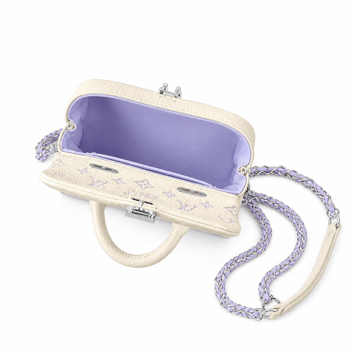 Louis Vuitton Mini Flap — Lavender Gradient Monogram, Silver Chain Weave & Push-Lock Clasp