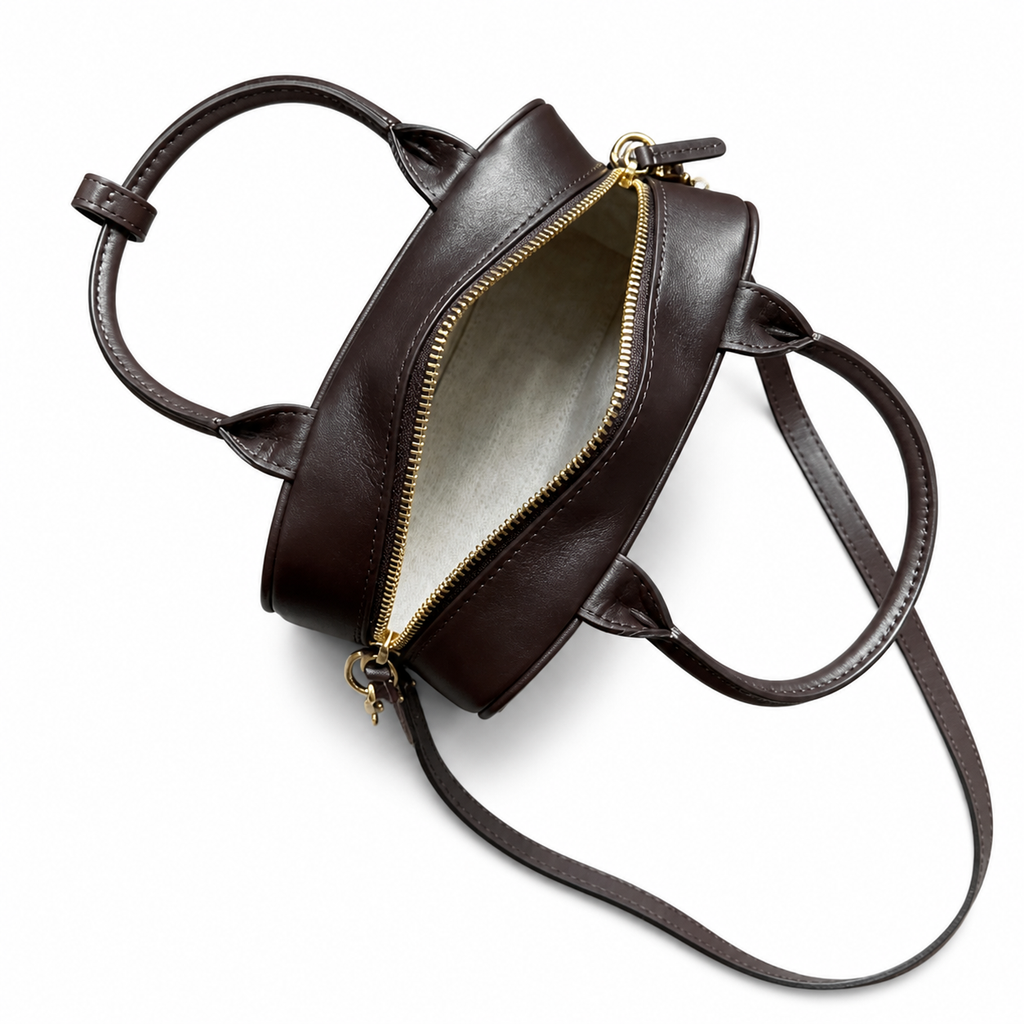Chanel Dark Chocolate Calfskin Mini Bowling Bag | Double Gold Zipper & Chain — 21cm