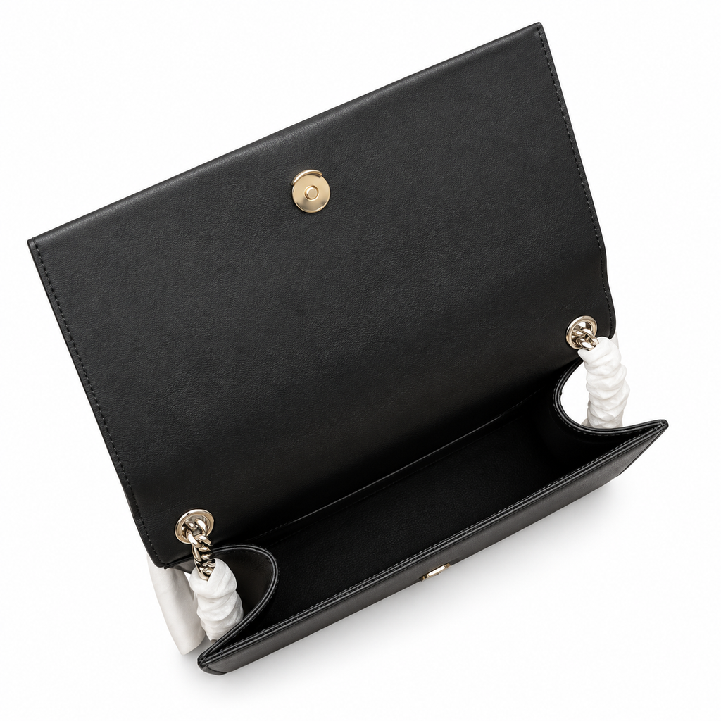 YSL Saint Laurent Kate Chain Bag in Black Smooth Leather with Silver Tassel