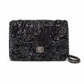 Chanel Small Flap Bag Black Micro-Bead & Sequin Hand-Embroidered Chevron | Ruthenium Chain — 20cm