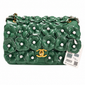 Chanel Camellia Flap Bag Green Lambskin Antique Gold 25cm