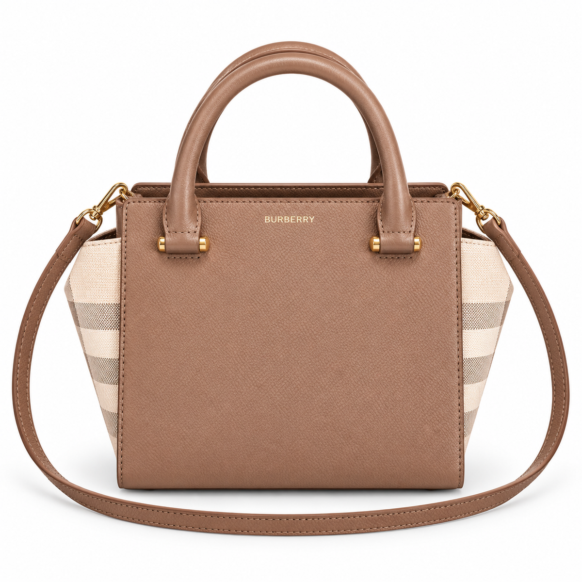 Burberry Tan Check-Panel Top Handle Crossbody