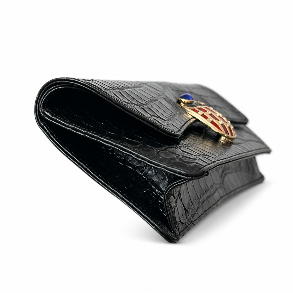 Chanel Croc-Embossed Jewel Clasp Clutch