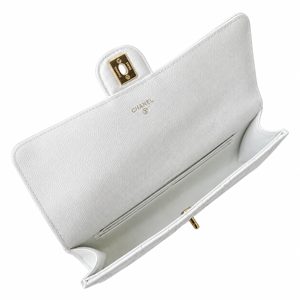 Chanel White Diamond-Quilted Lambskin Elongated Flap Bag | Top Handle & Tonal White Chain