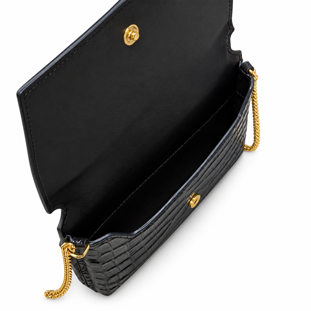 Saint Laurent Kate Medium Chain Bag in Black Croc
