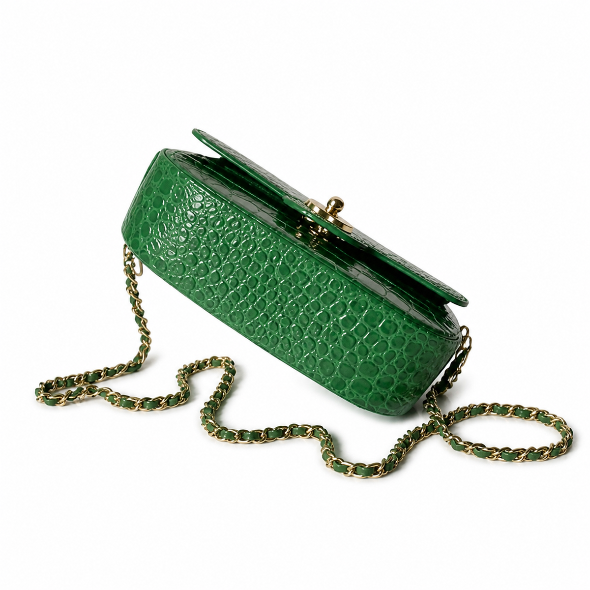 Chanel Mini Flap Croc-Embossed Emerald Top Handle Bag