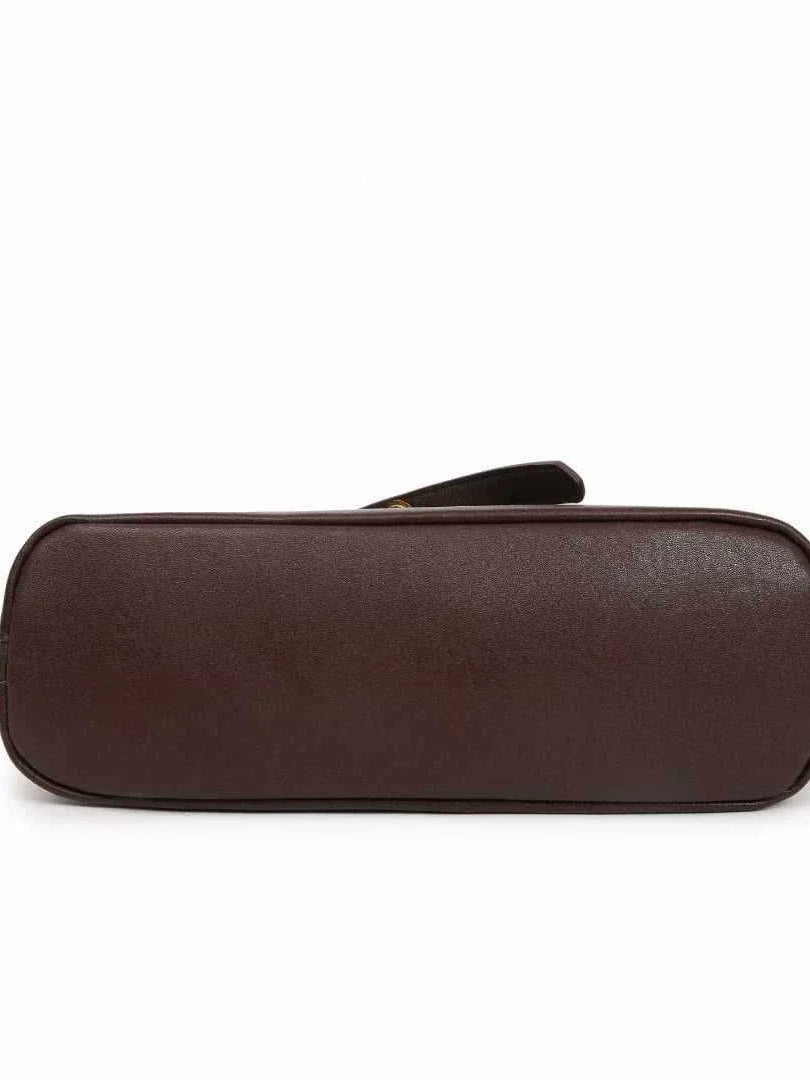 Dark Chocolate Pebbled Leather Mini Bowling Bag with Equestrian Hook