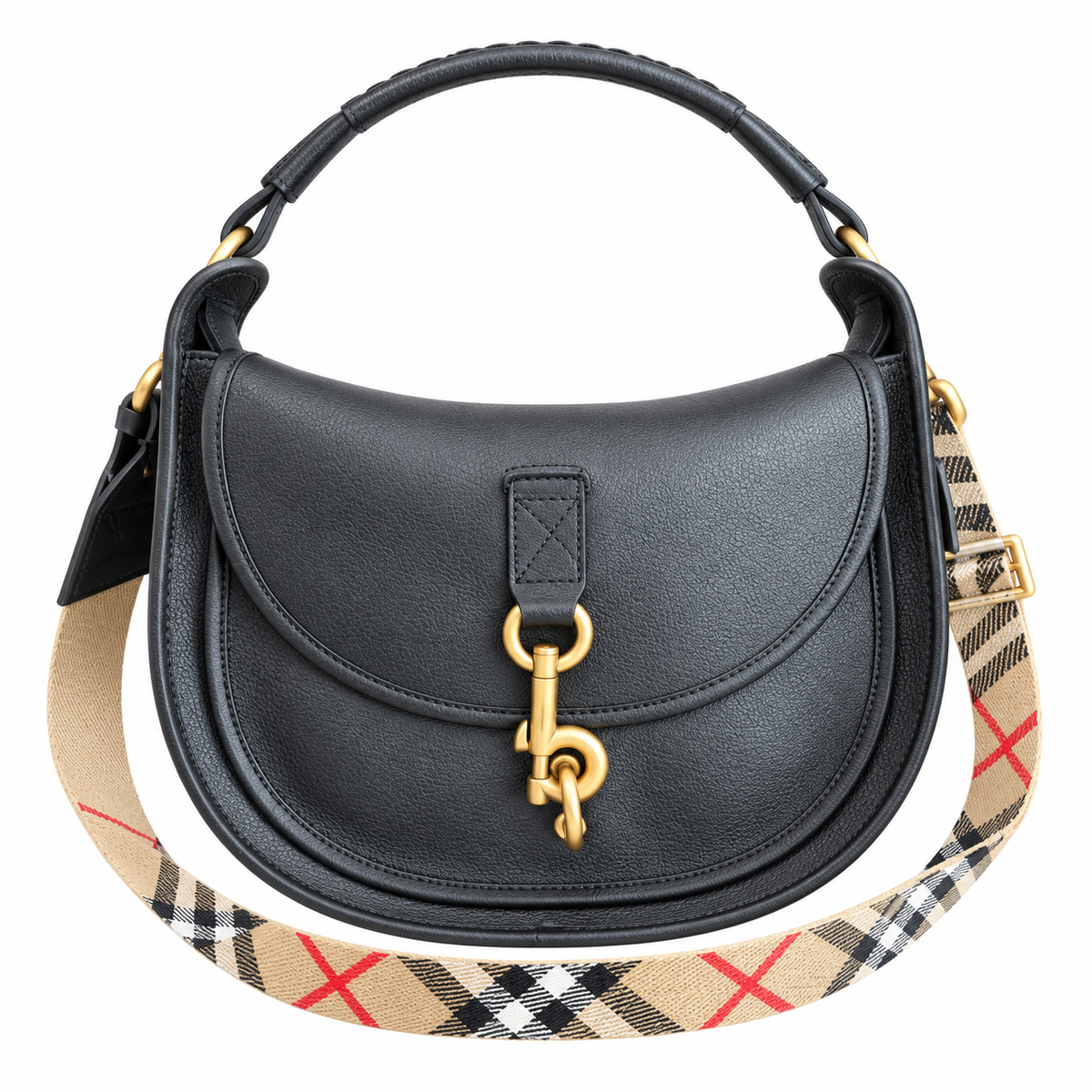 Burberry Noir Saddle Bag with Signature Check Strap